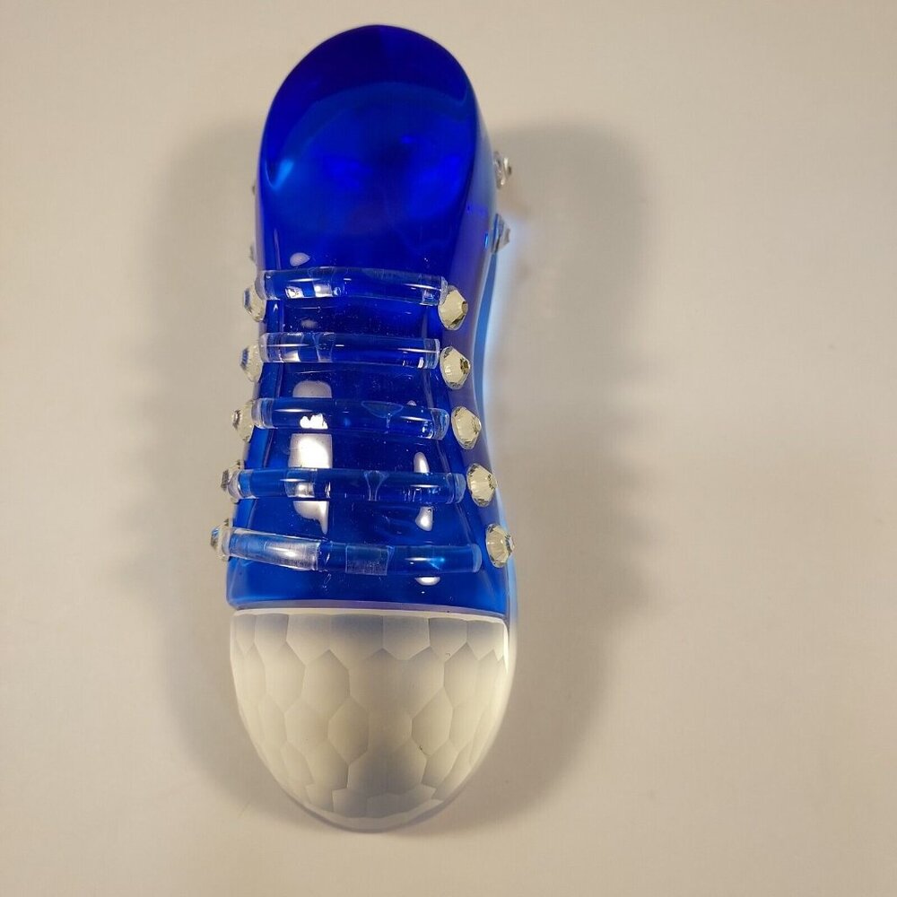 Paperweight Blue Glass SD Simon Designs Crystal Sneaker Frosted Accent 6"x1.75" - Picture 11 of 13